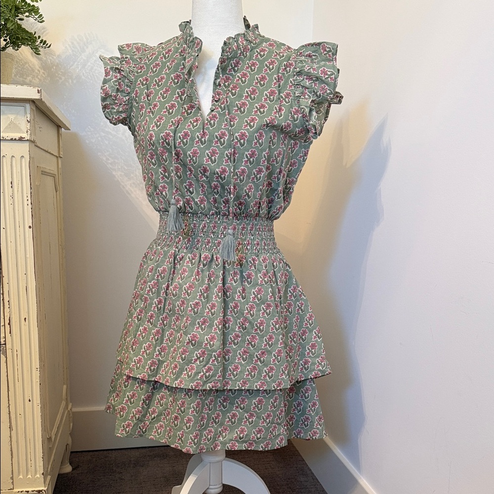 Green Floral Ruffle Sleeve Women’s Dress